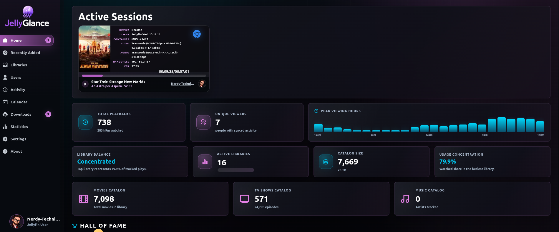 JellyGlance home dashboard