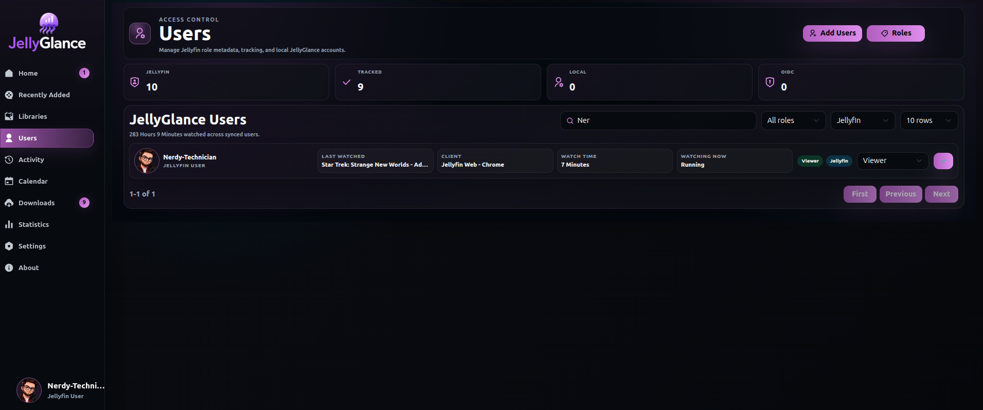 JellyGlance users page